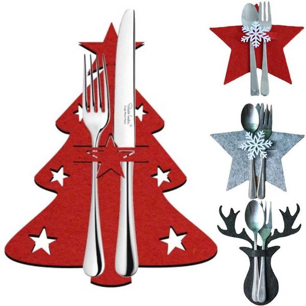 4PCS 44 Styles Christmas Knife and Fork Holder Elk Xmas Tree Pocket Cutlery Bag Non-woven fabric Cookware Organizer Table Decor Y240921