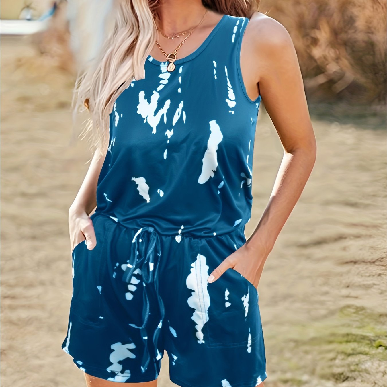 TEMU Women's Summer Solid Loose Jumpsuit Sleeveless Rompers With Pockets