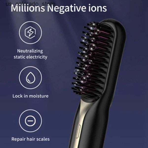 Electric Hair Brushes Cordless Hair Straightener Hot Heating Comb Professional Electric Brush For Hair Smoothing Iron Negative Ion Hair Care
