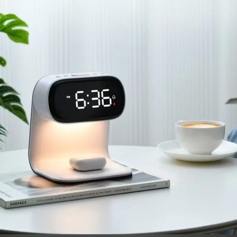 Wireless Charging Desk Clock with Built-in Nightlight Sleek Design Suitable for Students&#039; Dorms