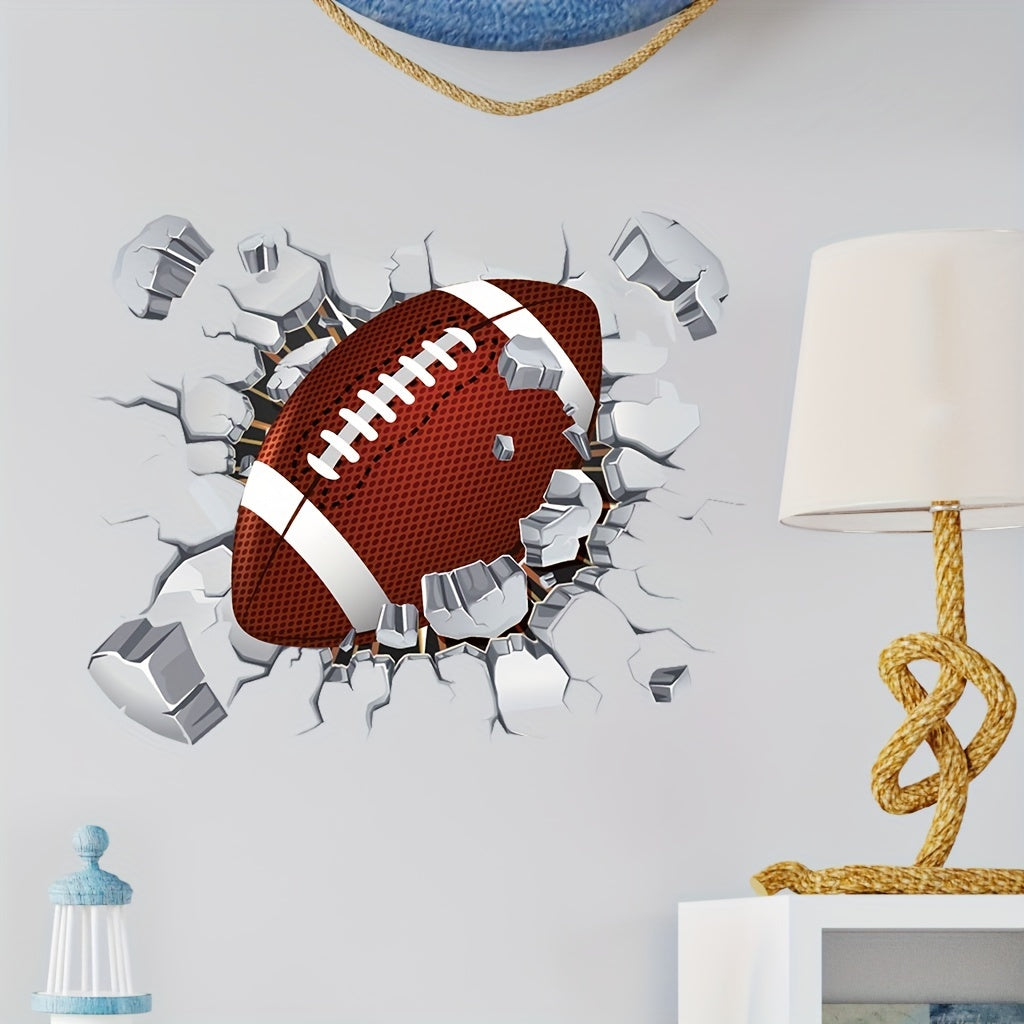 TEMU 1pc Dynamic 3d Football Wall Decal, , Removable Pvc Sticker - Realistic Sports Theme For Living Room & Bedroom Decor