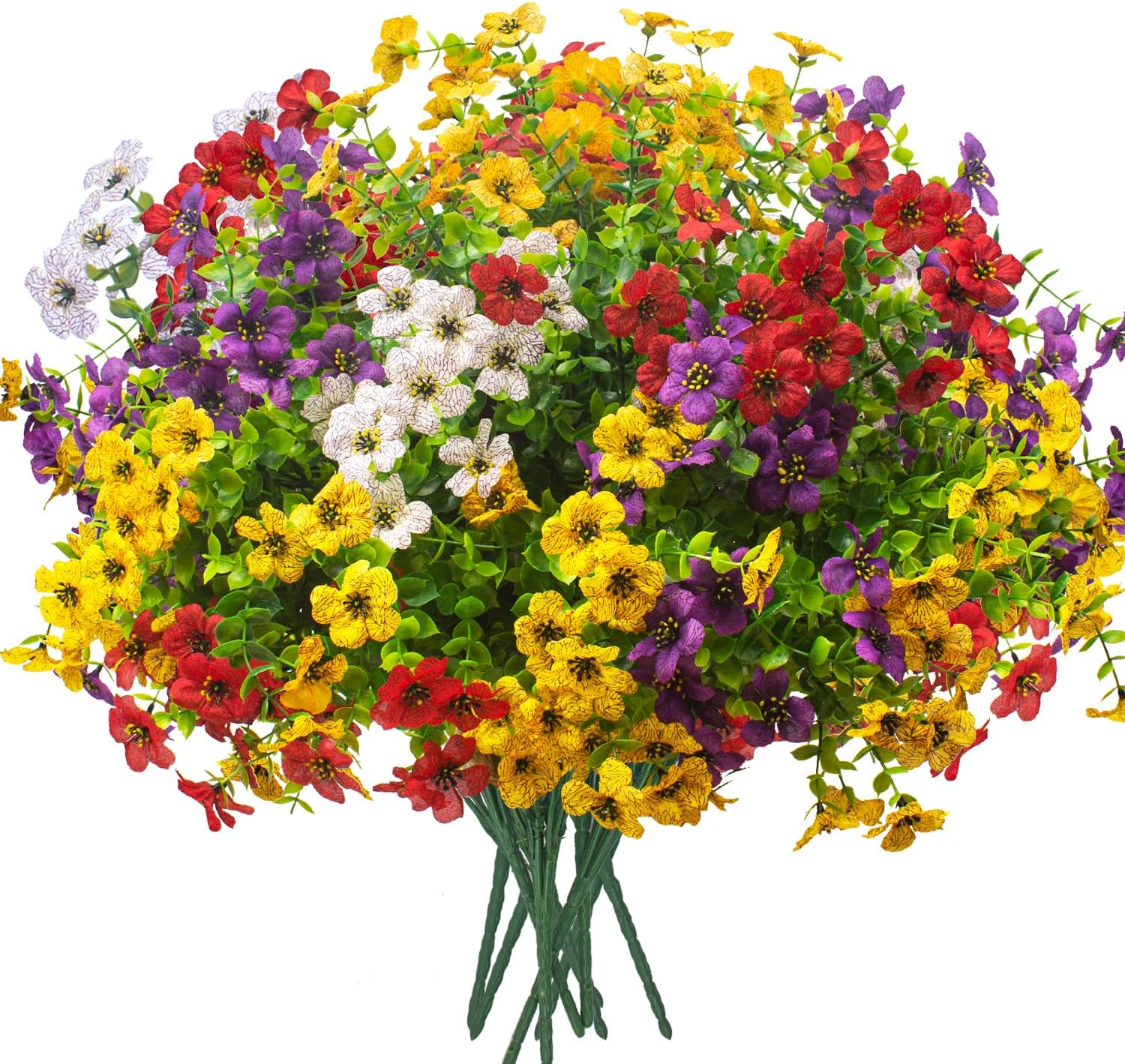 Artificial Fake Plants Flowers for Outdoor Spring Decoration, Faux Silk Colorful Daisy Realistic for Outside Porch Patio Home Yard Garden Planters P