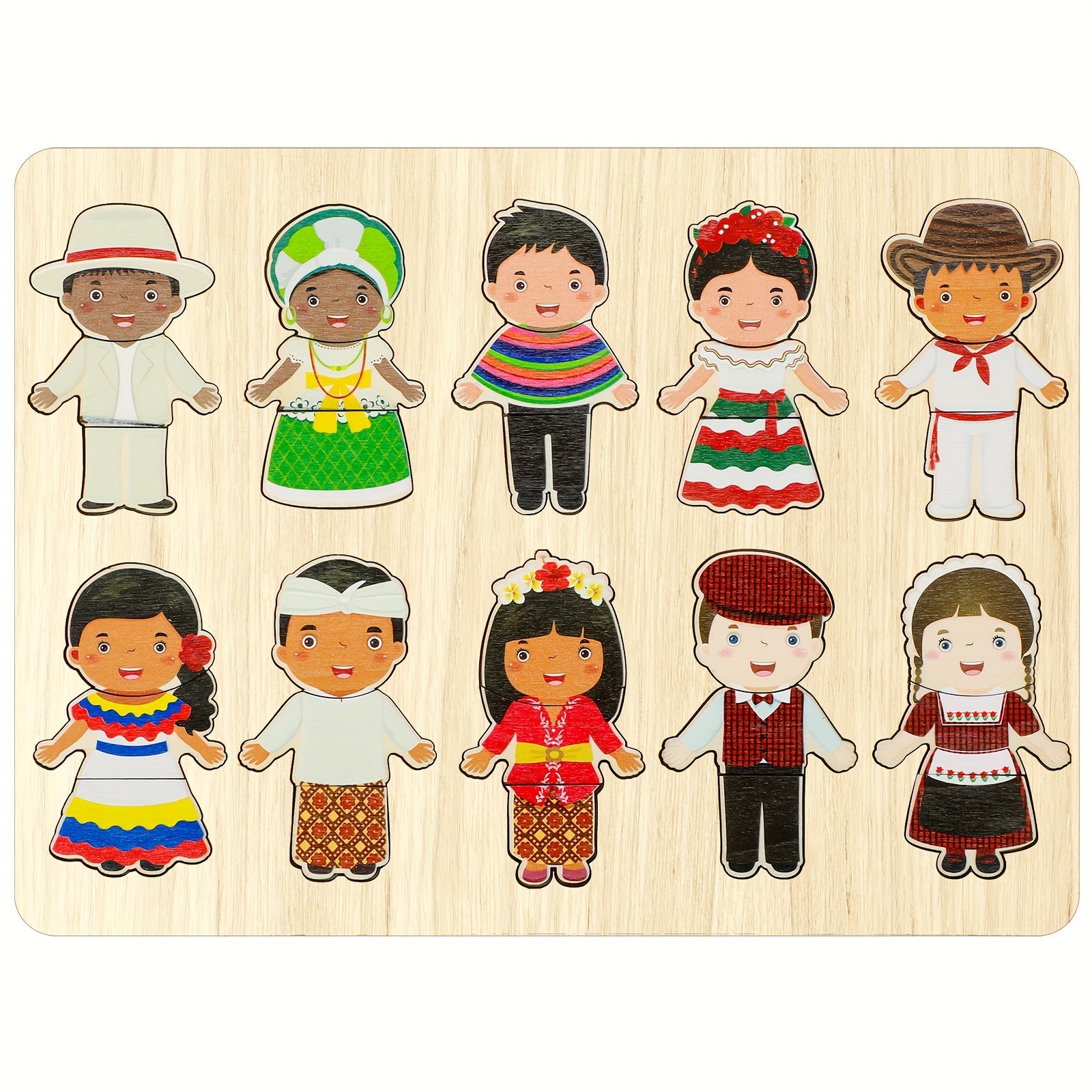 TEMU Wooden Multicultural Puzzle For People To Interchangeable Dress Up Diversity Wooden Nail Puzzle