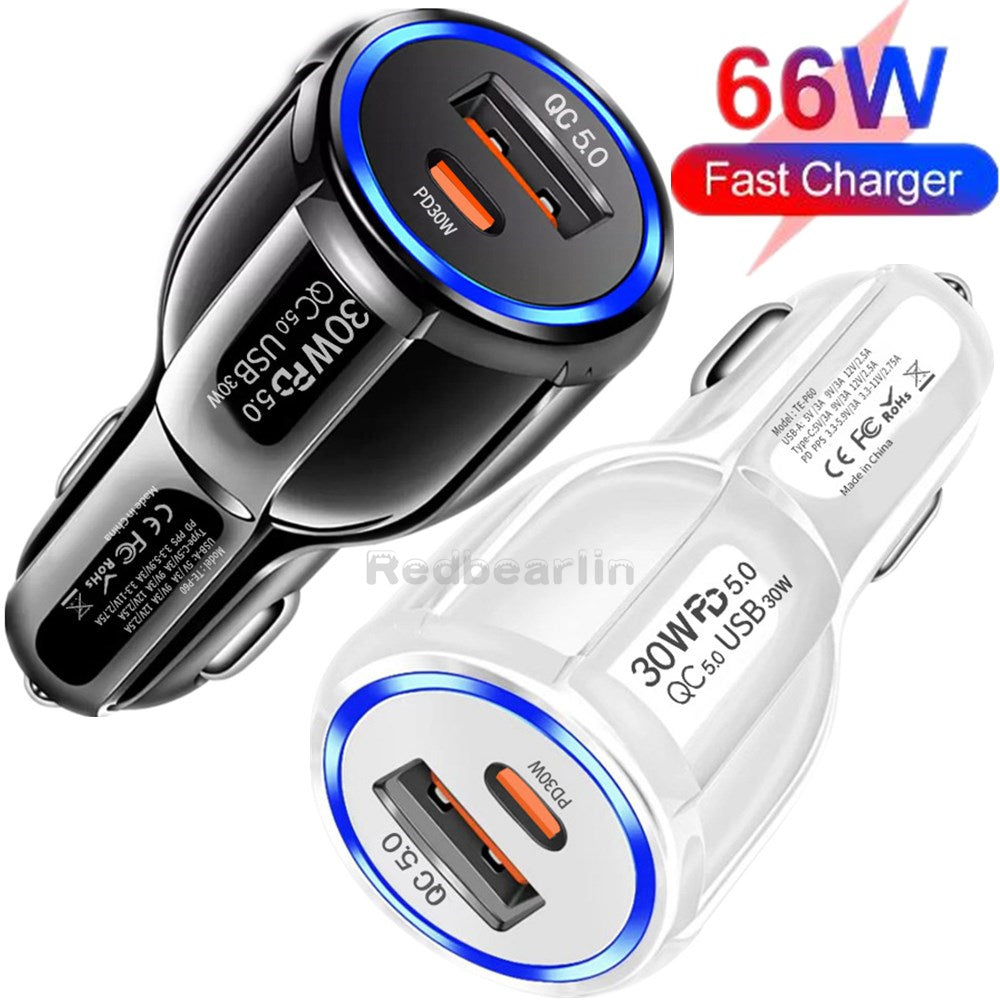 Super Fast Quick Charging Car Charger 66W 60W 38W 36W 30W Dual Ports PD USB C Car Chargers For Ipad air 2 3 4 IPhone 13 14 15 Pro Samsung Huawei GPS