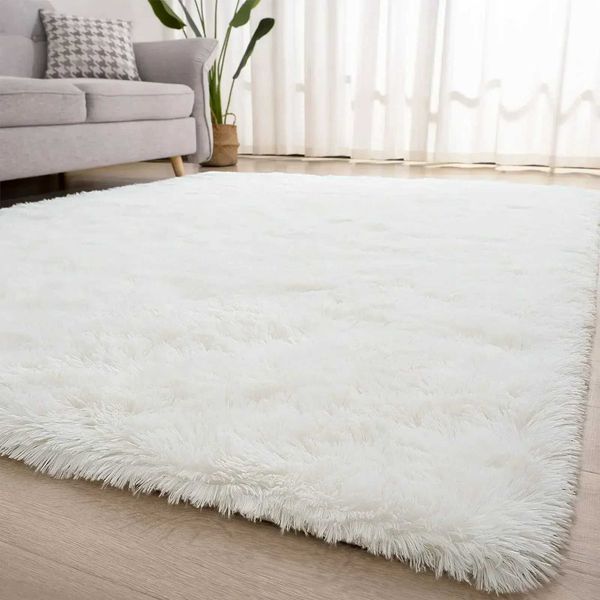 Plush carpet suitable for living room white soft fluffy carpet bedroom bathroom anti slip thick floor mat youth room decoration X2409281