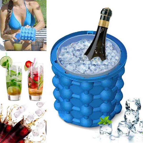 Ice Cream Tools Silicone ice Cube Maker Ice Cube Mold Tray Portable Bucket Wine Ice Cooler Beer Cabinet Kitchen Tools Drinking Whiskey Freez