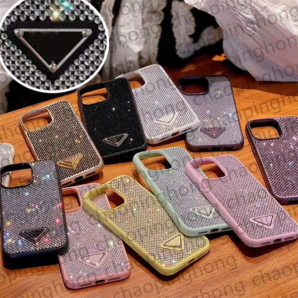 Glitter Bling Phone Case Designer iPhone Case For Apple iPhone 16 Pro Max Csae 15 Pro Max 14 Pro 13 12 11 Case Luxury Triangle P Rhinestone