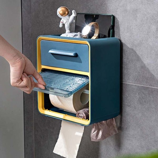 Toilet Paper Holders Double Layer Toilet Paper Holder Storage Box Rack Wall Mounted Waterproof Bathroom Tissue Holder Organizer Shelf With D