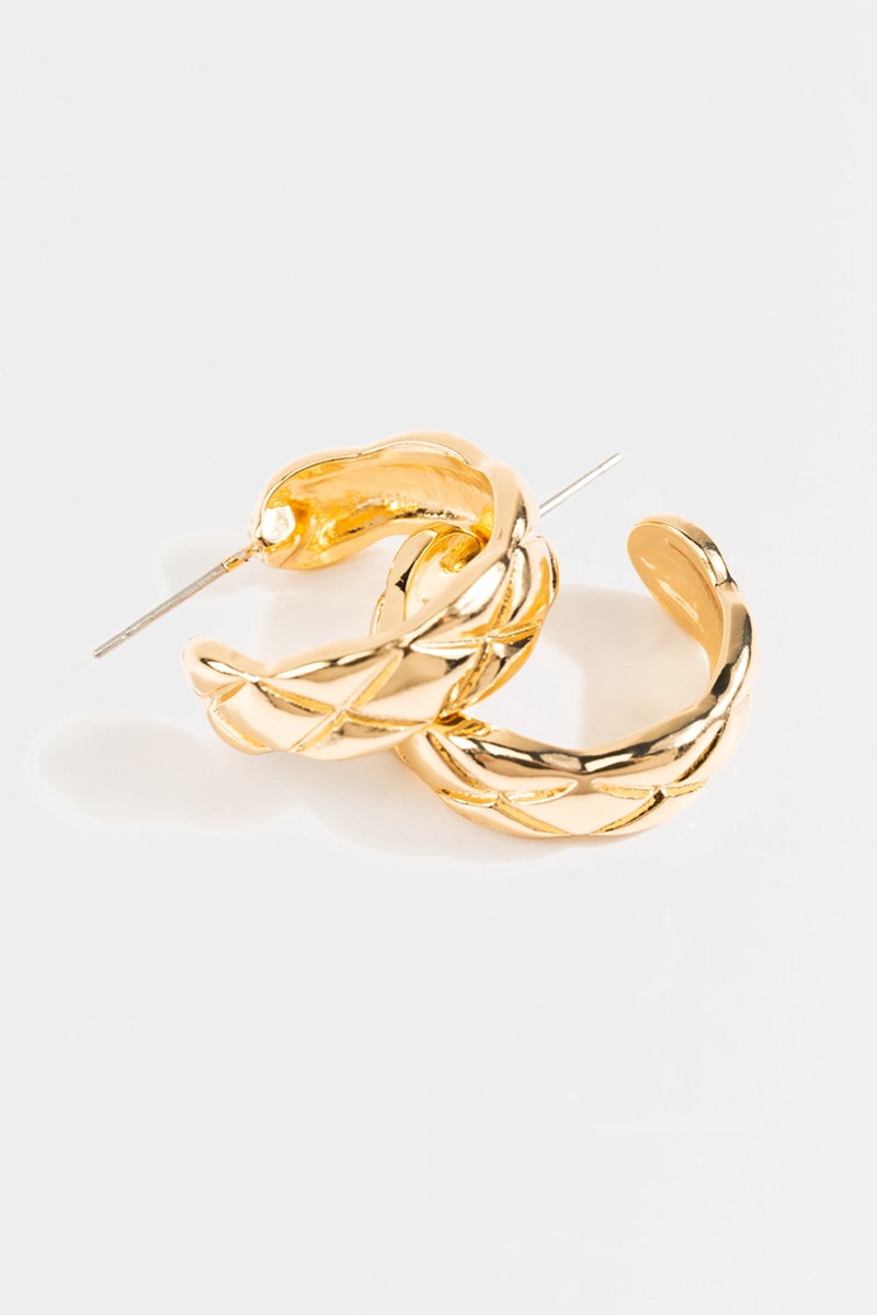 Women's Tanya Quilted Small Hoops in Gold by Francesca's - Size: One Size