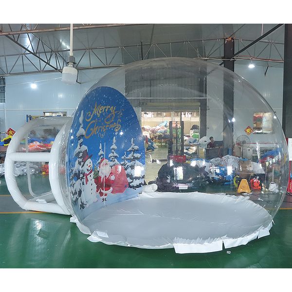 4m dia+2m tunnel outdoor activities 2024 photo taking clear inflatable dome bubble tent, Christmas inflatable snow globe with tunnel bubble
