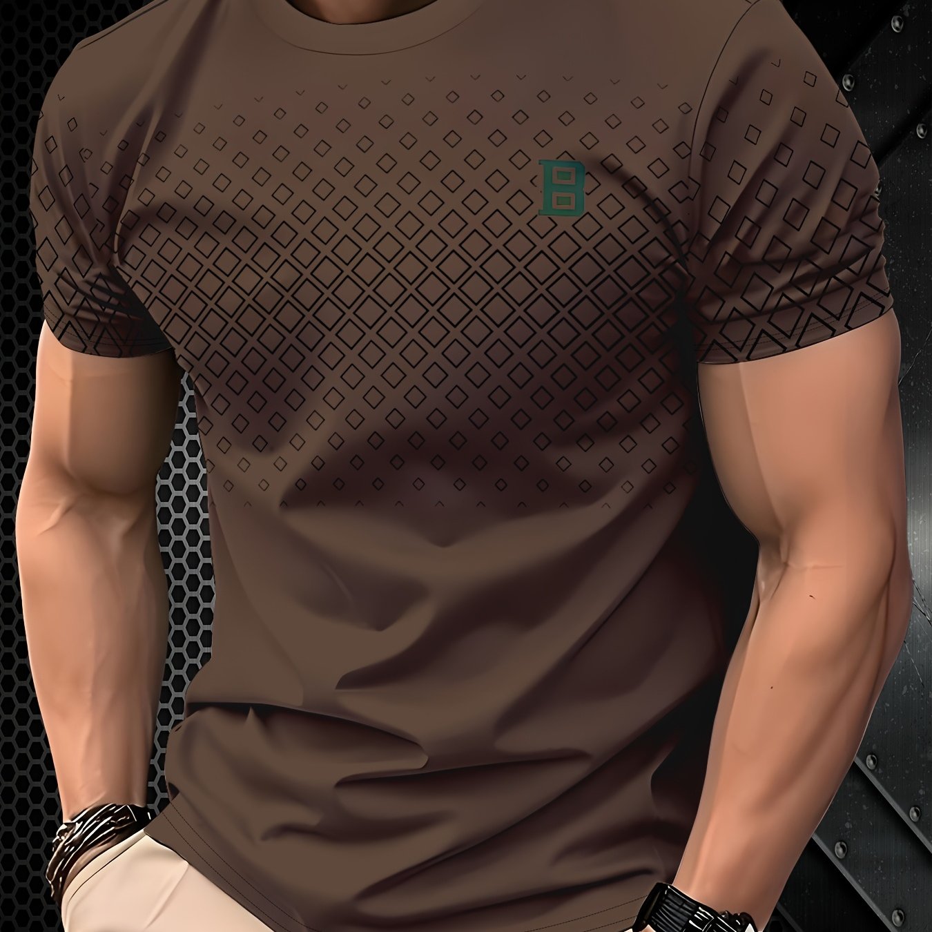 TEMU Men's Stylish Casual T-shirt - 100% Polyester, Round Neck Short Sleeve, Machine Washable, Comfortable For All , Everyday Wear | Round Neck