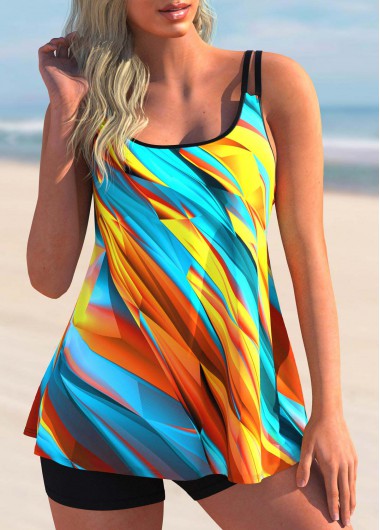 Modlily Dazzle Colorful Print Double Straps Tankini Top - S