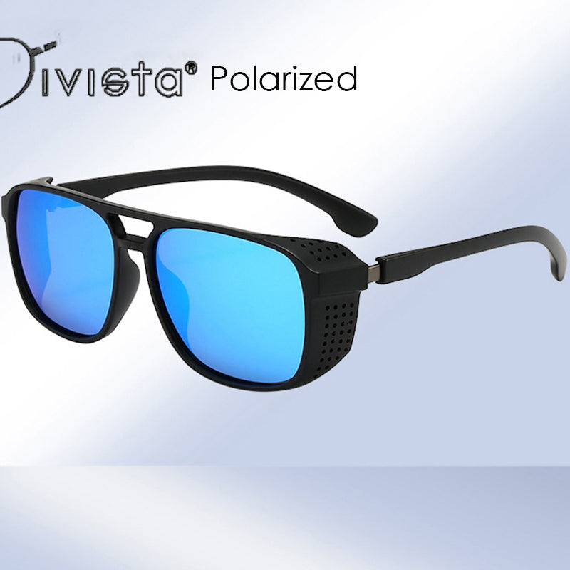 Steampunk Polarized Sunglasses Punk Men Luxury Fashion a Pilot with Cool Gothic Sun Glasses Vintage Driving Fishing Mirrored Sports with Side Shield