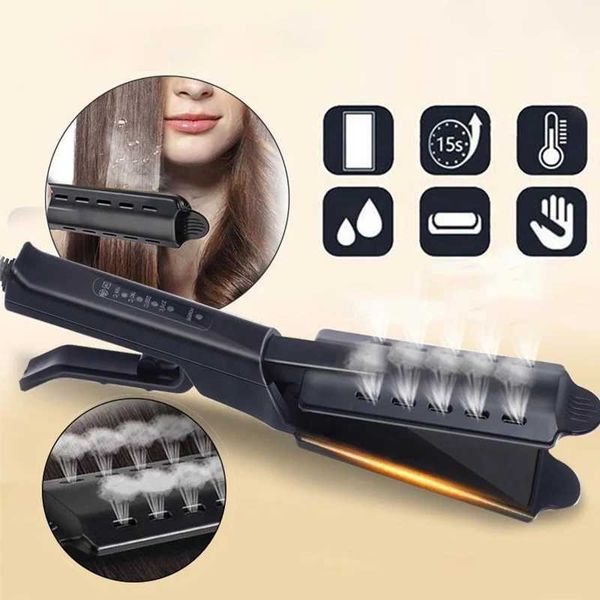 Portable ceramic tourmaline ion flat iron straight hair with four temperature settings steam straightener curling device W240807