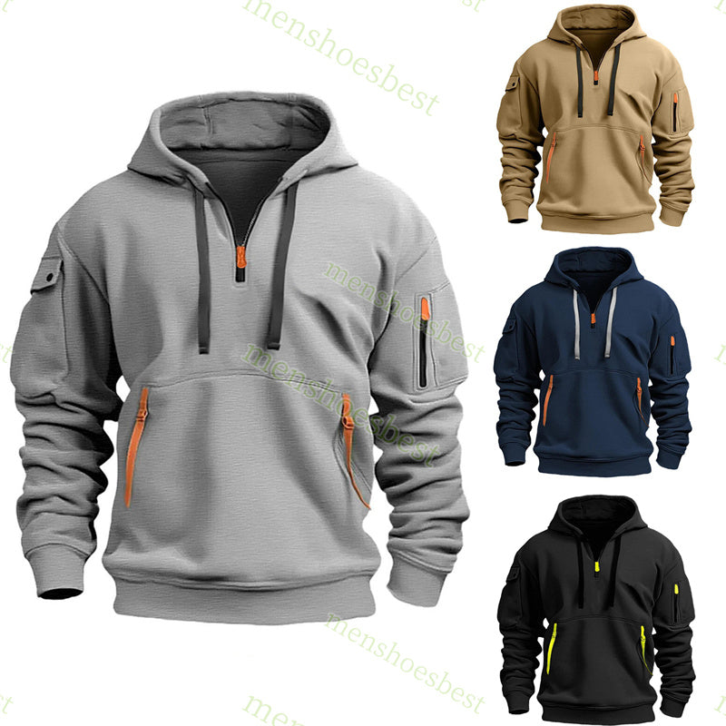 Mens Half Zip Hoodie Polo Sweater Fleece Shirts High Neck Warm Pullover Slim Knit Knitting Hoody Hooded Sweatshirt Jumpers Asian Size S-5XL