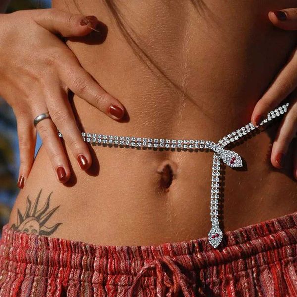 Sexy Rhinestone Snake Waist Chain Belt Bikini Body Jewelry Women Punk Double Layer Belly Chain Snake Waist Jewellery 2024 W250210