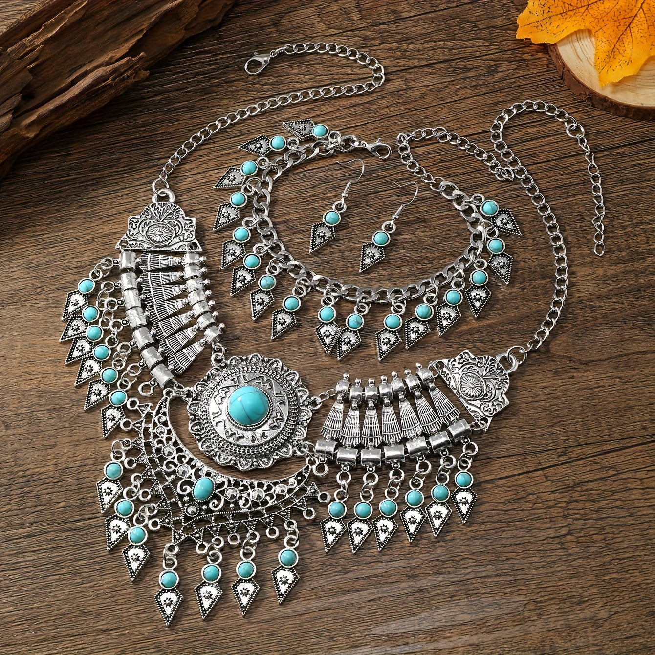 TEMU A 3pcs Set Of Fashionable Multi-layered Retro Necklaces, Tassels, Pendants, Collarbone Chains, Women's Casual Party, Dance Party, Ethnic Style