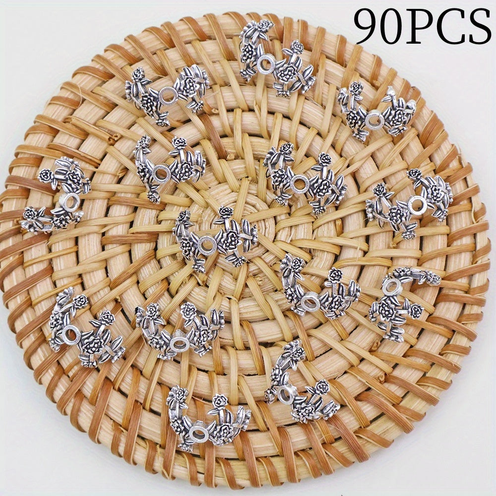 TEMU 30- 90pcs Vintage Silvery Vine Rose Semi-circular Bead Frame, Alloy Material Semi Package Connector, Used For Handmade Diy Production, Necklace,