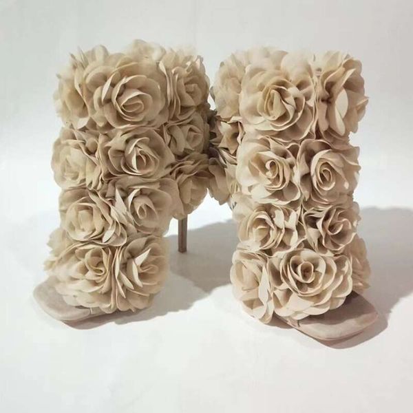 2023 Square Toe Rose Blossom Cool 43 Fashion Auto Show Model Bar Stage Performance Summer Boots Art Festival Sandals