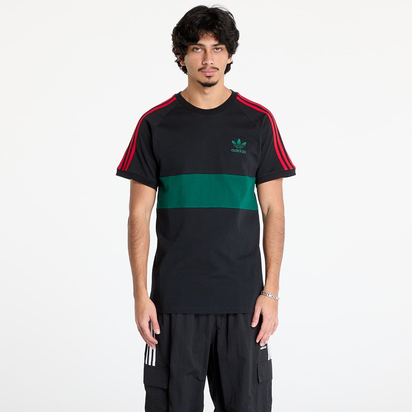Koszulka adidas 3 Stripes Panel T-Shirt Black- Core Green S