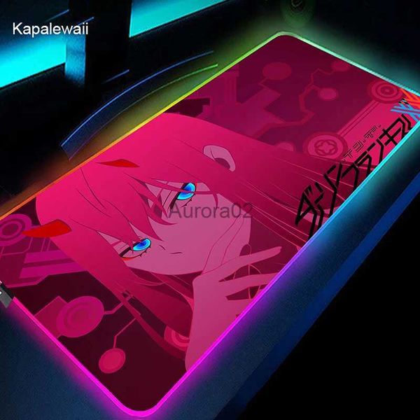 Wrist Rests RGB Pad Gamer Large Mousepad Anime Zero Two XL Mouse Mat Darg in the FranXX 02 Carpet LED Rubber Keyboard Pads 50x100cm YQ231117