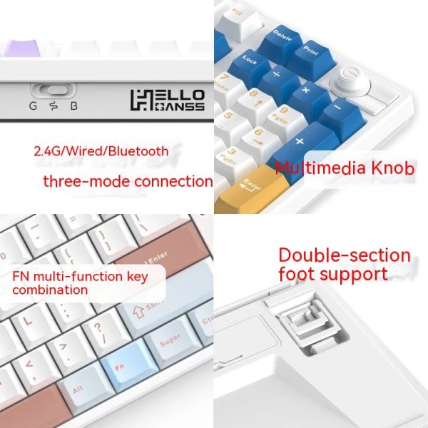 HELLO GANSS HS98T PRO Mechanical Keyboard With Knob Three Mode Hot Swap RGB Gaming Keyboard PBT Keycap Pc Gamer Accessories Mac
