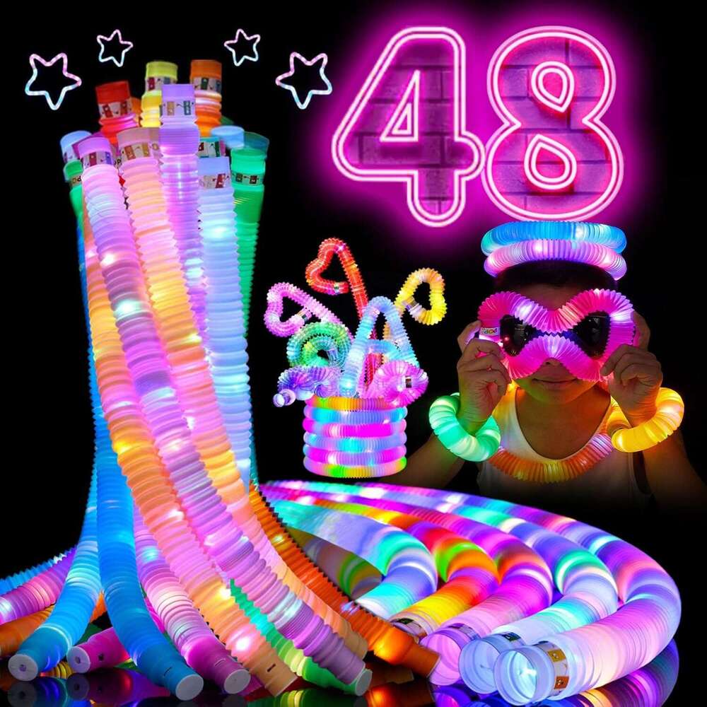AIRNEY 48 PCS in The Dark Supplies, LED Pop Tubes, Glow Sticks Sensory Birthday Party Favors for Kids, Light Up Toys Goodie Bag Stuffers Gifts Prize