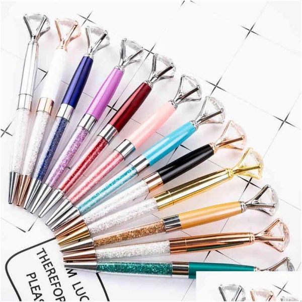wholesale Ballpoint Pens 15 Color Big Diamond Pen Crystal Gem Metal Ballpen Advertising Gift Custom Logo Fashion School Office ZZ