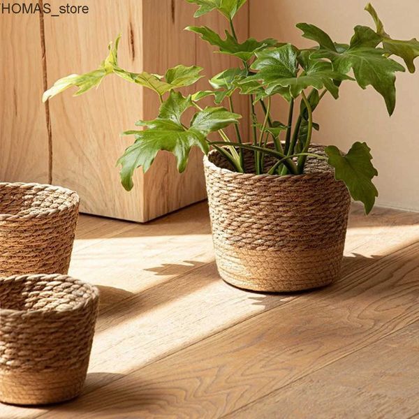 Planters Pots Straw Weaving Flower Plant Pot er Basket Rattan Flowerpot Storage Basket Garden Flowerpot Handmade Woven Planter Basket L24091