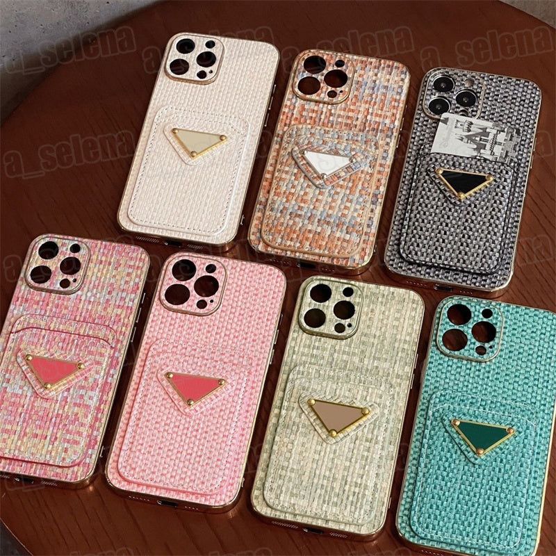 Designer Cell Phone Cases for Apple iPhone 14 13 12 11 Pro Max XR XS 7 8 Plus Weave Pattern Mobile Phone Cases Card Holders Pockets for 15 15pro 15p