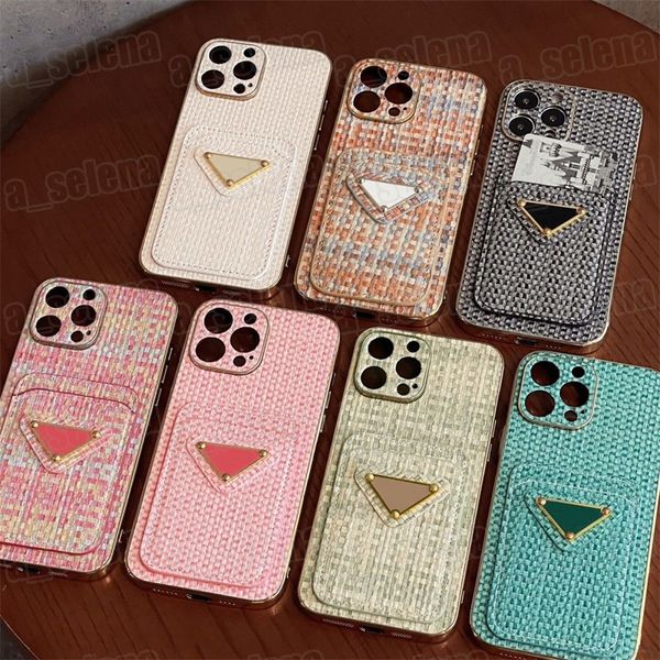 Cell Phone Cases designer Cell Cases for Apple iPhone 15 16 14 13 12 11 Pro Max XR XS 7 8 Plus Weave Pattern Mobile Cases Card Holders Pocke