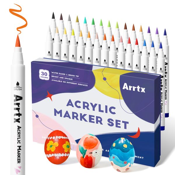 Markers Arrtx 30 Pastel Colors Acrylic Brush Marker Paint Pens for Stone Glass Easter Egg Wood and Fabric Painting-No Toxic No Odor 230710