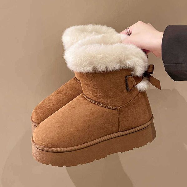 Cute Bow Knot Ankle Snow Boots Women Winter Warm Plush Cotton Shoes New Outdoor Anti slip Short boots Fashion Footwear Girl