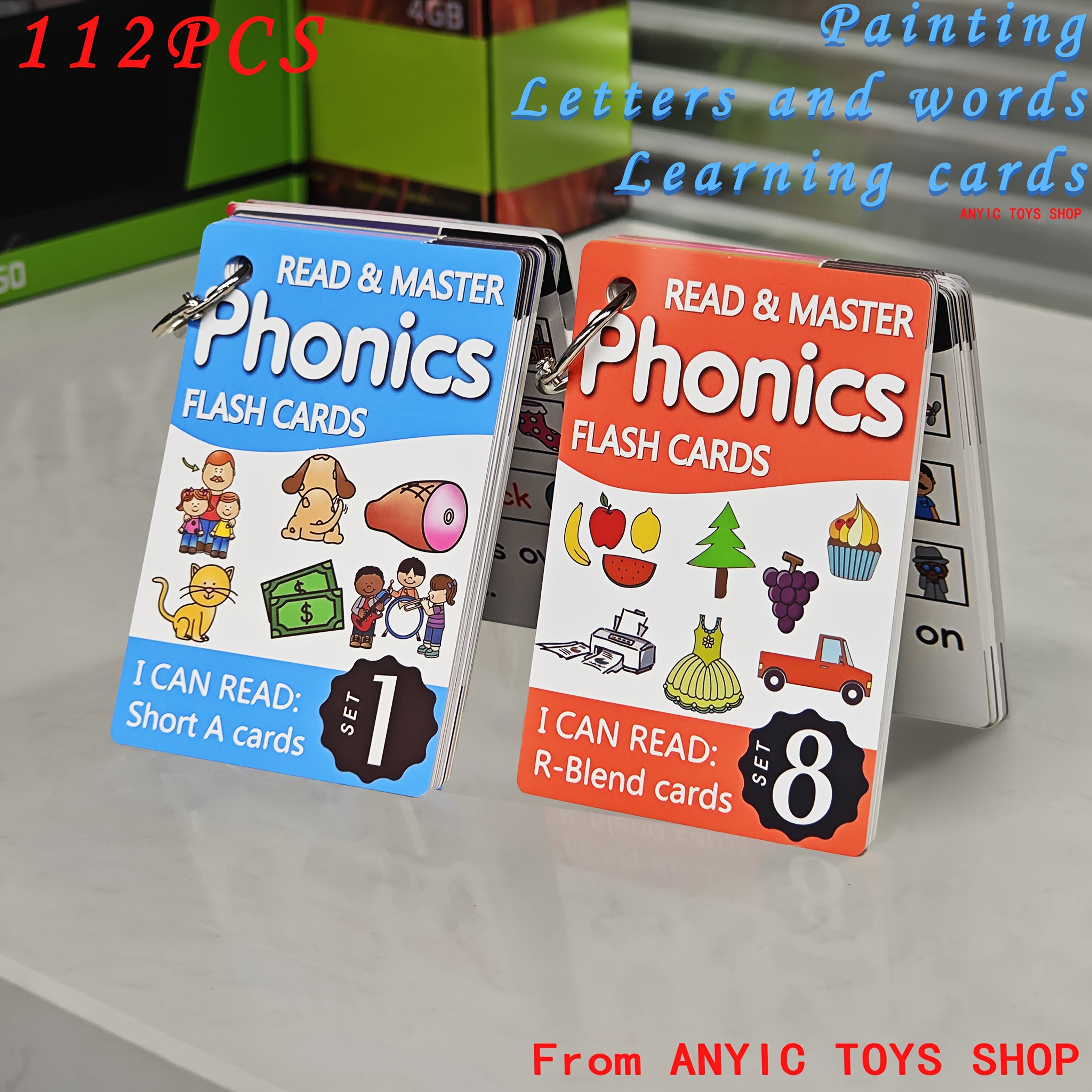 TEMU 112pcs Phonics Flash Cards Set - High-frequency Word Learning Cards With Pictures, Educational English Word Spelling Puzzle Toy For Kids,