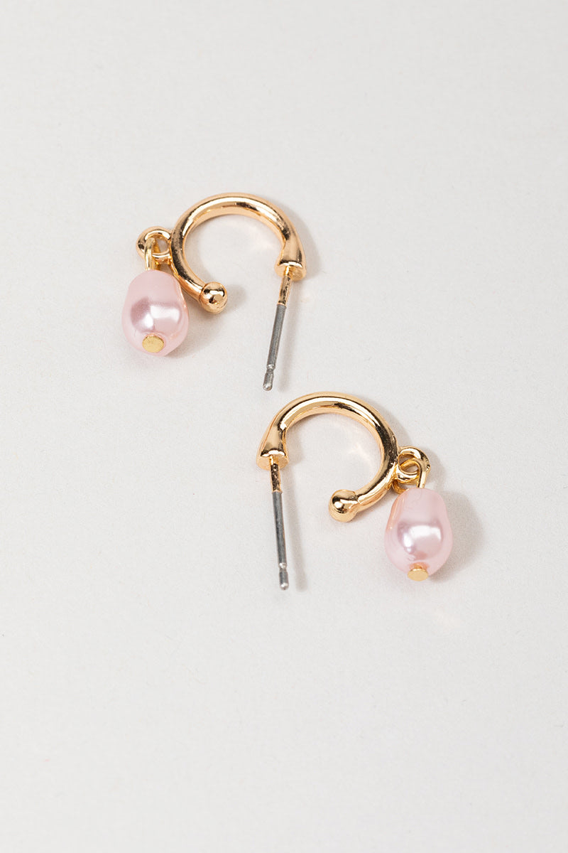 Women's Banks Pearl Charm Huggie Hoops in Pink by Francesca's - Size: One Size