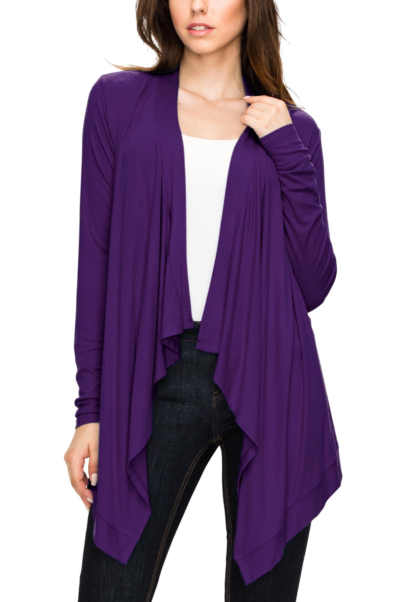 Women's Basic Draped Long Sleeve Open Front Knit Cardigan - DARK PURPLE - 3X