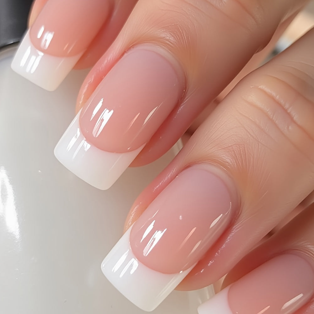 TEMU 48pcs Almond Shape Matte Press-on Nails - White To Clear Gradient French Tips, Medium Length Glossy Fake Nails For Bridal Wedding & Special