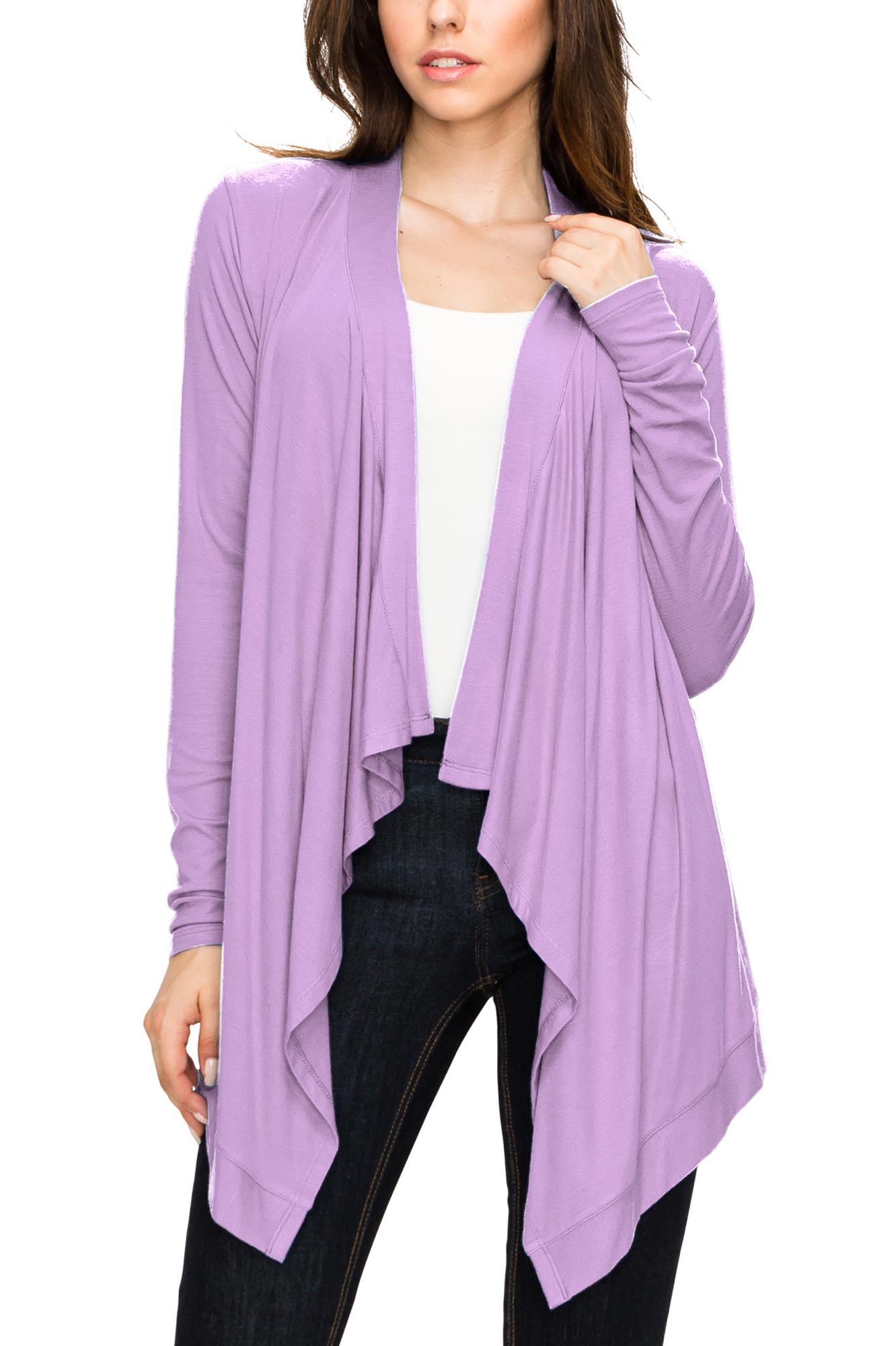 Women's Basic Draped Long Sleeve Open Front Knit Cardigan - LILAC - 2X