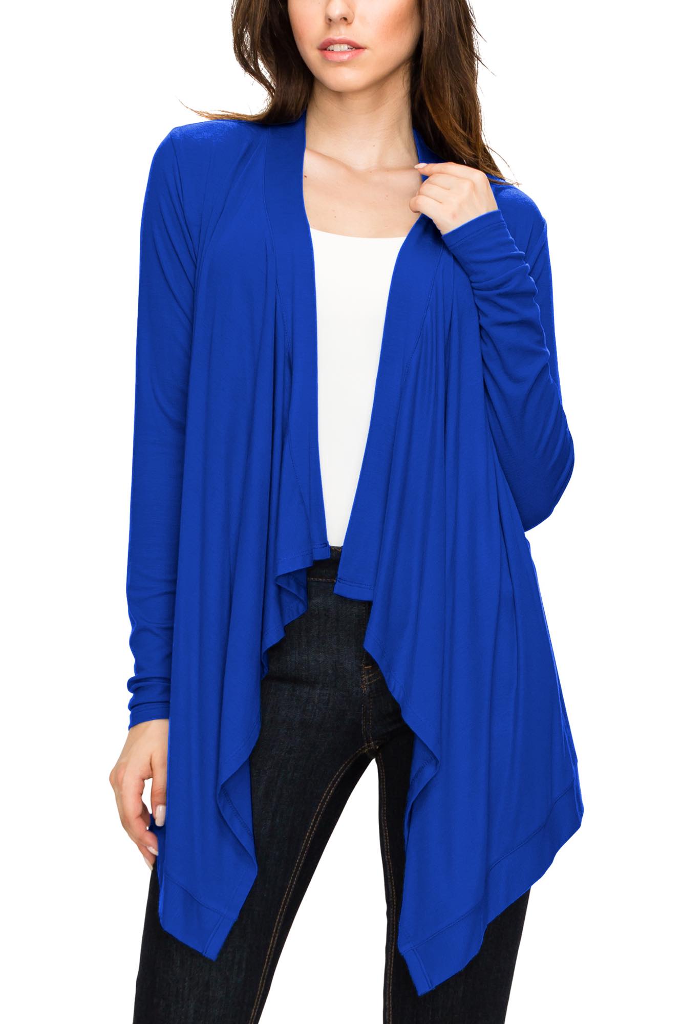 Women's Basic Draped Long Sleeve Open Front Knit Cardigan - ROYAL BRITE - S