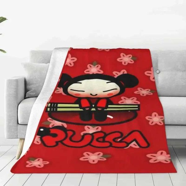 Pucca Blanket Fleece Summer Korean Doll Cartoon Multi-function Super Soft Throw Blankets for Sofa Office Bedspread Y240829