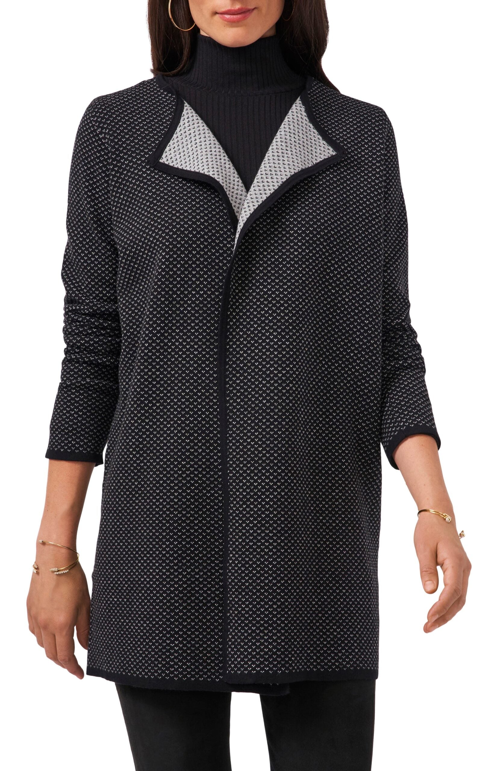 Mini Dot Drape Open Cardigan In Silver Heather - XS