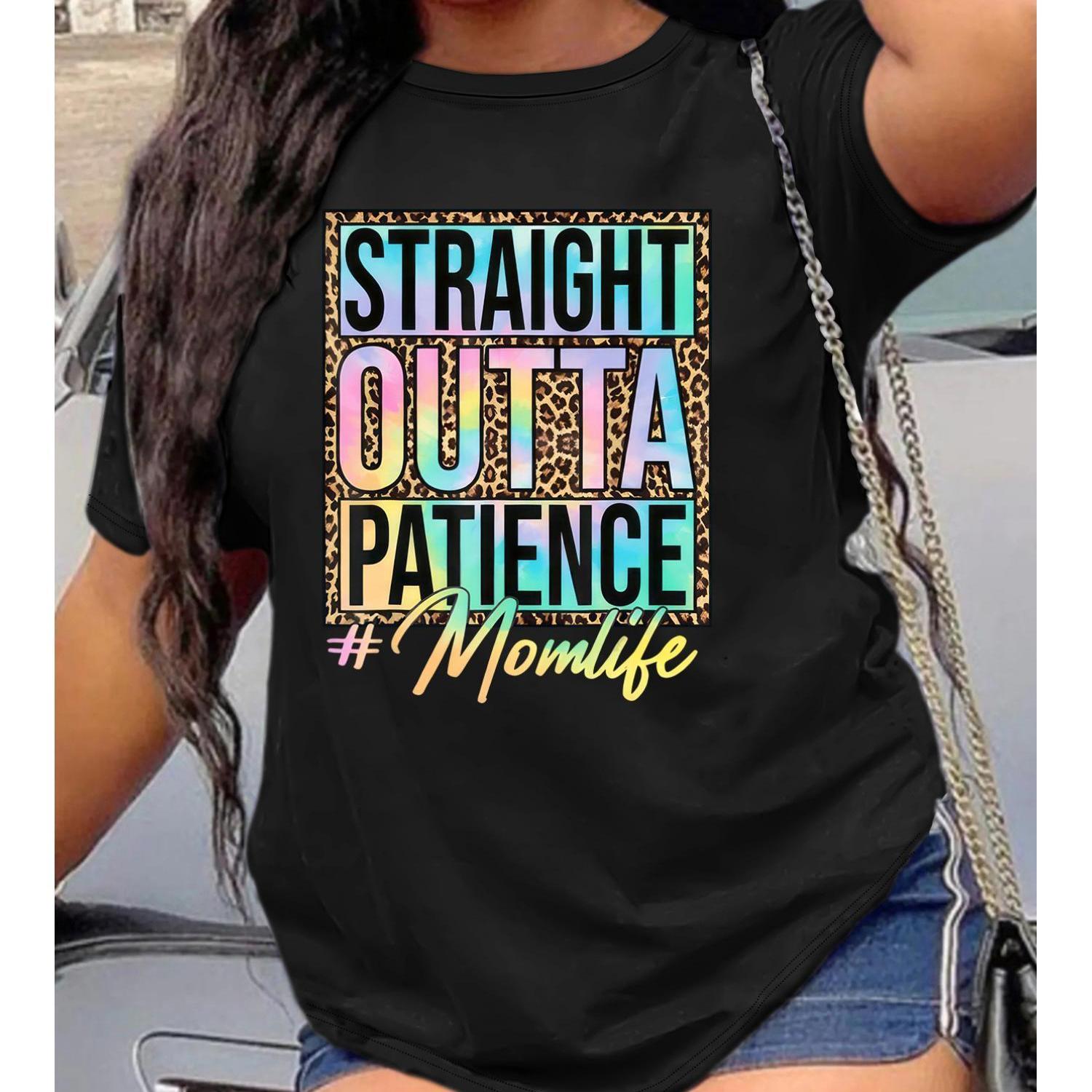 TEMU Sizesize Printed T-shirt, Simple Round Neck Short Sleeve Top, Suitable For Spring And Summer, Wogirls Size Clothing