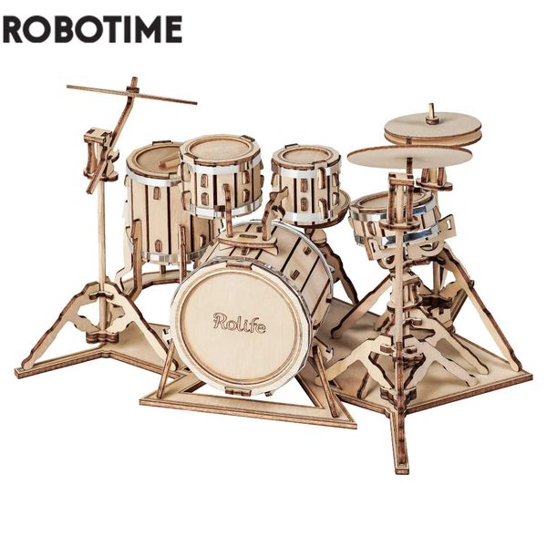 Robotime 3D Musical Instrument Wooden Puzzle Game Assembly Saxophone Drum 4 Kinds DIY Kit Accordion Cello Toy Gift for ChildrenT250118