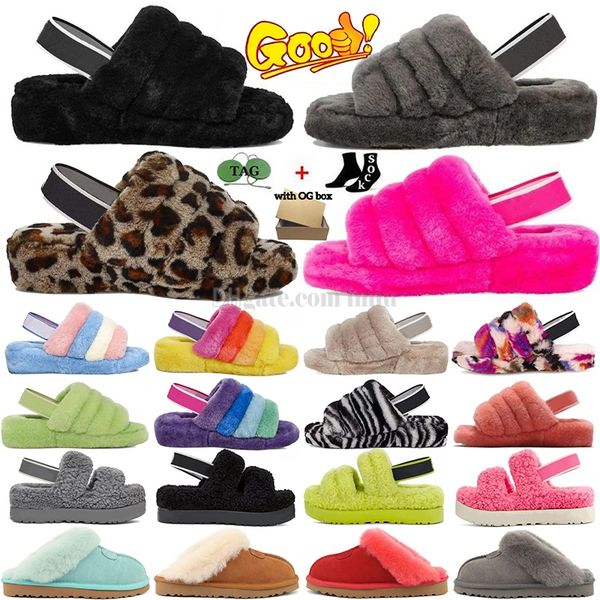Designers Australian Slippers Australia Fluff Yeah Slide Slipper Womens Fluffy Fur Flat Mules Disco Sandals Scuffette Pantoufles Size 36-42