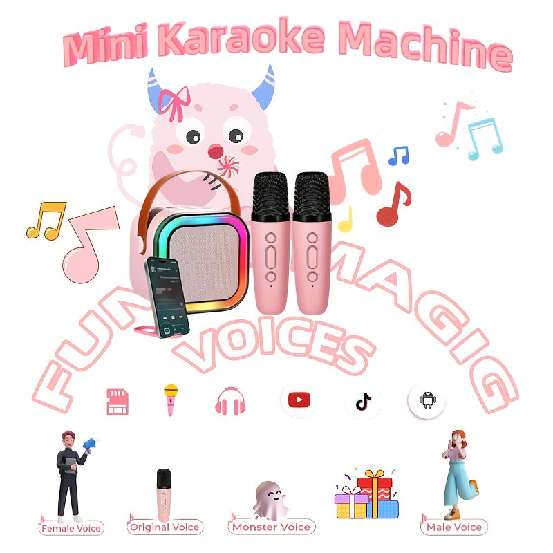 TEMU Wireless Karaoke Speaker, Rgb Color Lighting, 2 Wireless Microphones Included In The Package, Rechargeable Battery, Suitable For Family Karaoke,