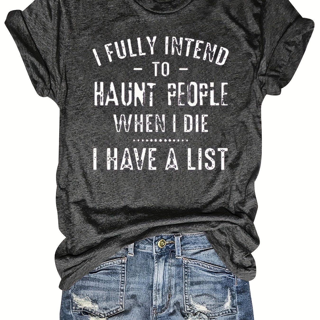 TEMU Women's Alphabet Print Crew Neck T-shirt - Casual Short Sleeve Blouse With A-z Lettering, Spring Summer Casual Attire, Machine Washable Opaque