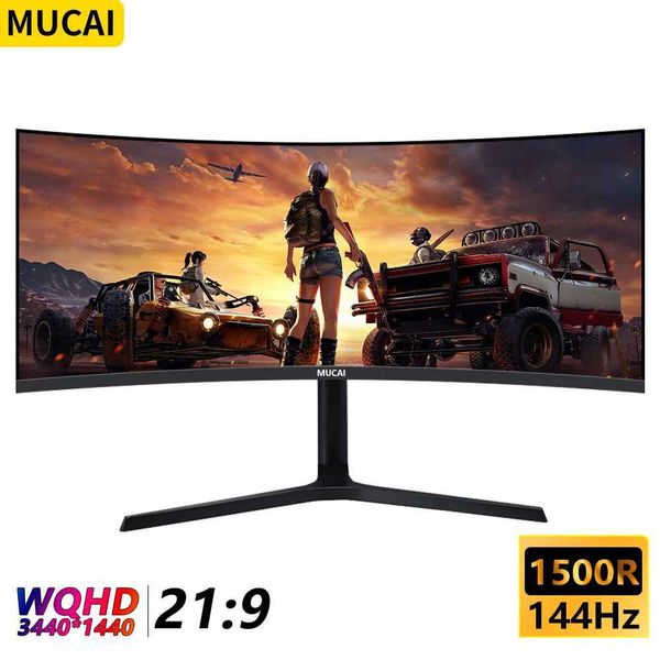 Monitors MUCAI 34 Inch Monitor 144HZ Display MVA WQHD Desktop LED Gamer Computer Screen 1500R Curved DP-3440*1440 Y240626OTO2
