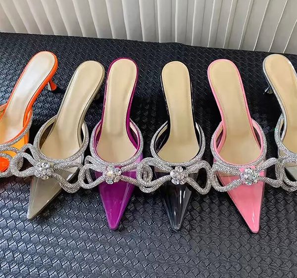 Designer Women&#039;s Slippers Crystal Butterfly PVC Pointed Sandals Baotou High Heels Italian Minimalist Comfortable Shoes Classic Single S