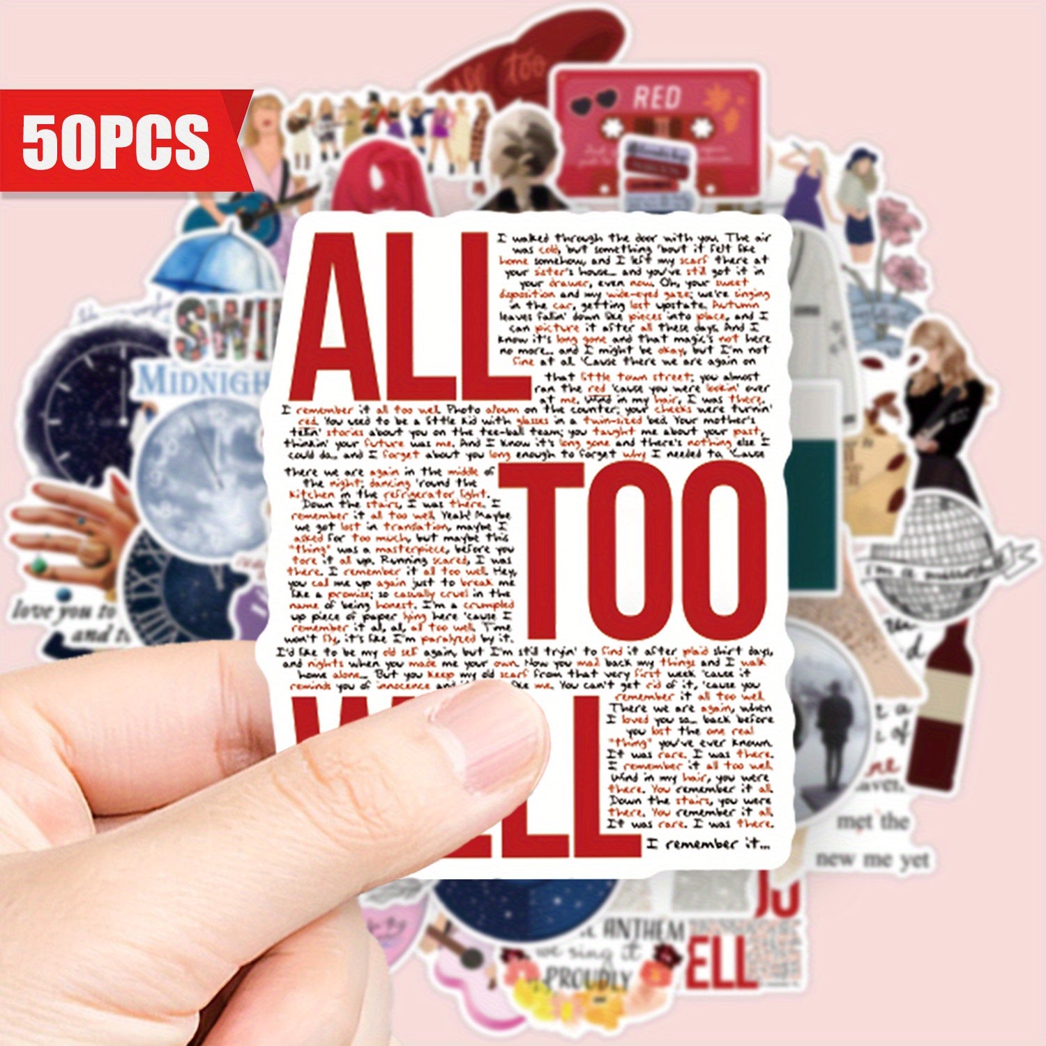 TEMU 50pcs Waterproof Vinyl Stickers - "all " Lyrics, Album Covers & - Reusable, - Ideal For Laptops, Phones, Guitars, Water Bottles, Cars, Bicycles,