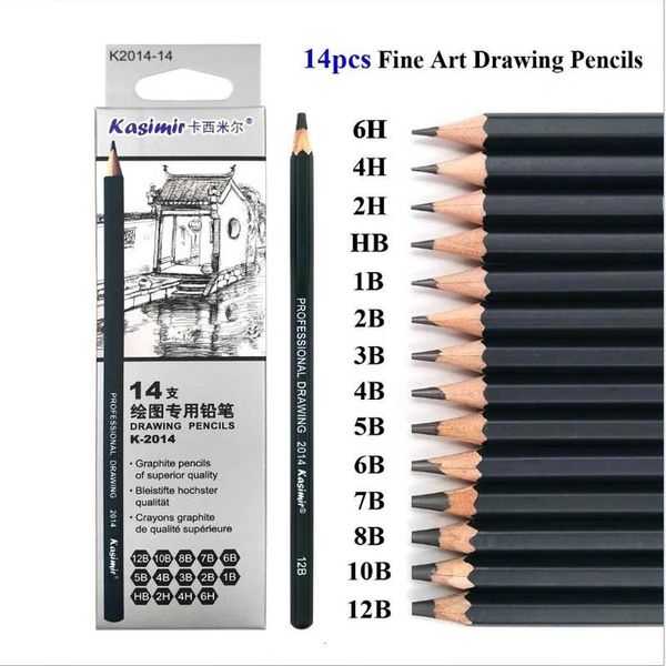 14PcsSet Drawing Sketch Pencils Set Wooden Professional Art Supplies HB 2B 6H 4H 2H 3B 4B 5B 6B 10B 12B 1B Painting Stationery 241120
